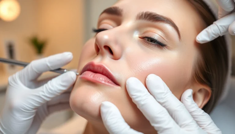 Fadenlifting Zürich: Skilled clinician performing non-surgical skin tightening with fine PDO threads, natural and safe aesthetic treatment.