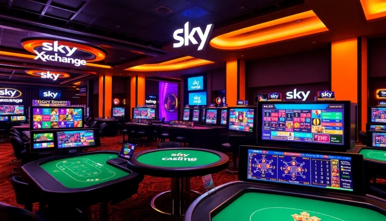 Sky Exchange live casino showing roulette and blackjack tables with players placing bets in real-time, emphasizing secure and engaging gaming experience.