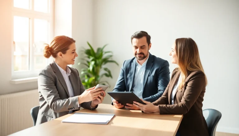 Makler Grevenbroich: Professional real estate agent discussing property details with clients in Grevenbroich to ensure a successful sale, emphasizing local expertise.
