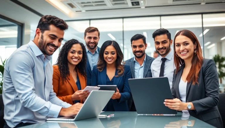 Skilled team of expert comptable Casablanca professionals collaborating with laptops and