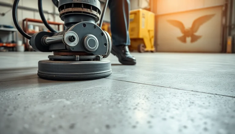 Expert concrete grinding Birmingham services showing a worker polishing a concrete floor for a